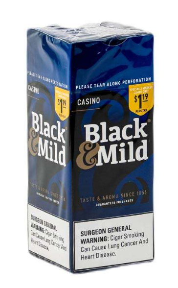 Black & Mild $1.19 25ct Casino Plastic Tip Singles Box (070137514879)