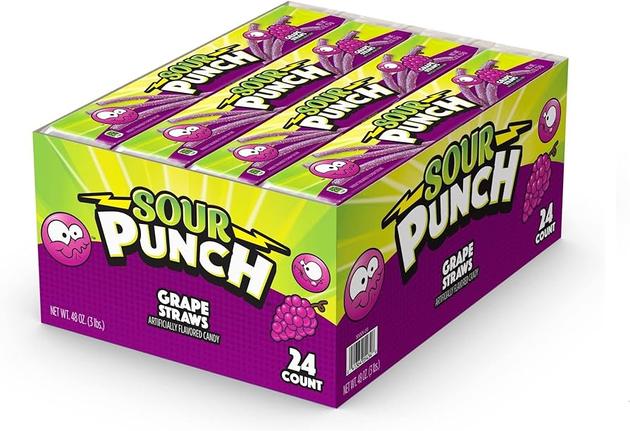 Sour Punch 24pk 48oz Grape Straws Box (041364054346) Unit (041364089904)