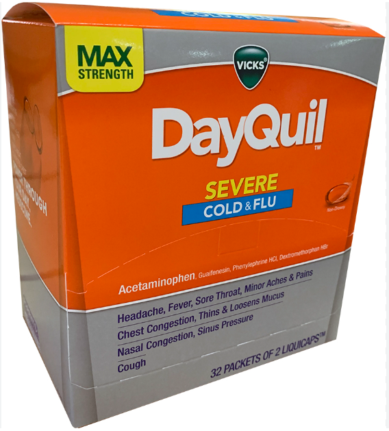 DAYQUIL SEVERE DISPENSER 32PK/2CT BOX-(20323900048373) UNIT-(323900042391)