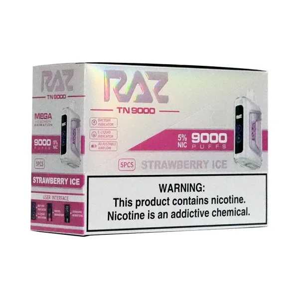 RazTn9000 5pk 5% 9k Strawberry Ice Box (6975984052878) Unit (6975984052861)