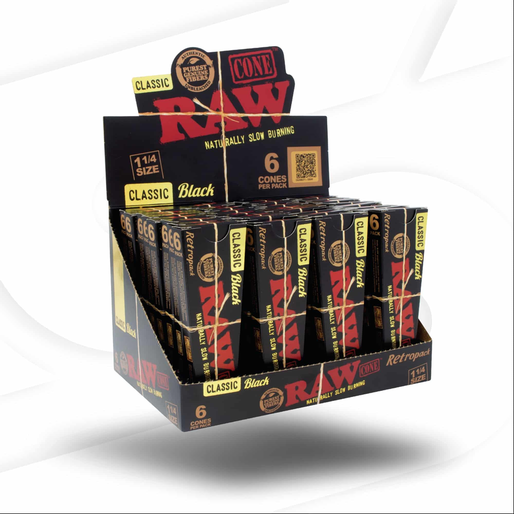Raw Black Classic Cone King Size 6 Cones Per Pack Box (716165252054)