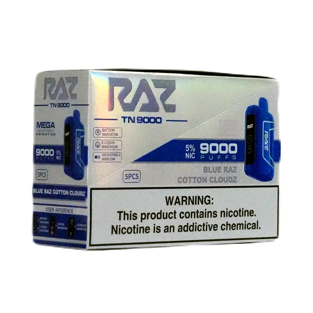 RazTn9000 5pk 5% 9k Blue Raz Cotton Cloudz Box (6975984055060) Unit (6975984055053)
