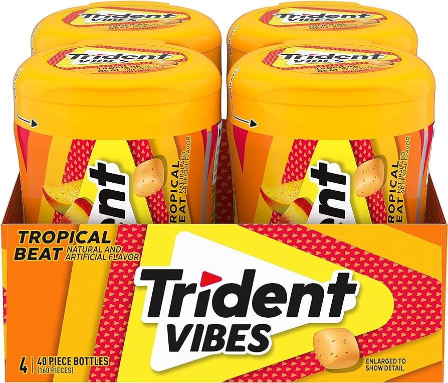 Trident Vibes 4pk 40ct Trop Peach Mango Bottle Box (012546015646) Unit (012546015653)