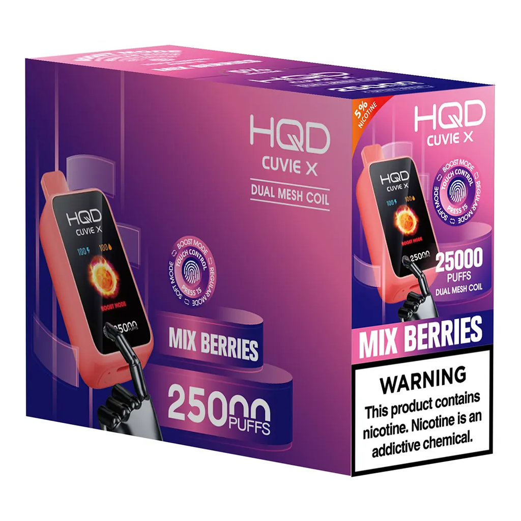 HQD CUVIE X 5% MIX BERRIES RECHARGEABLE 5PK (25,000) BOX-(6937105490990) UNIT (69371054983)