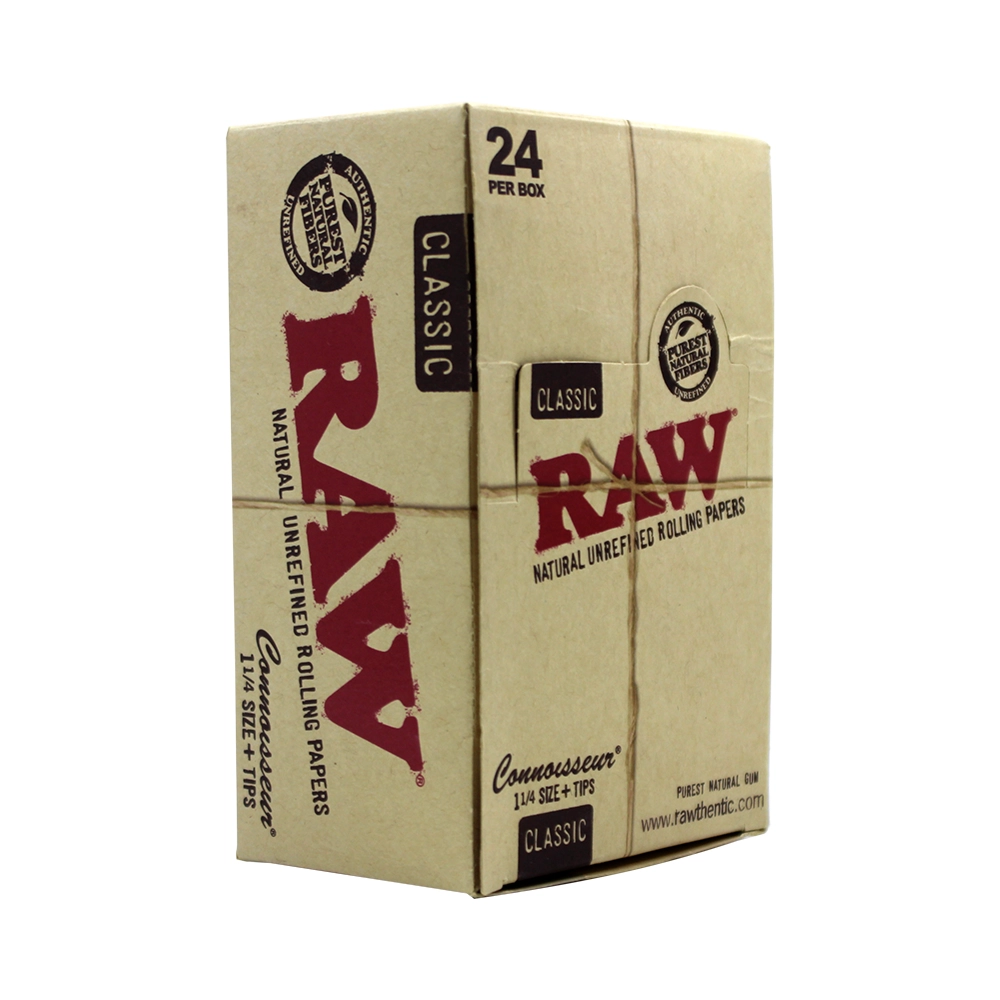 RAW CLASSIC CONNOISSEUR 1 1/4 + TIPS 24 PER BOX (716165176114)