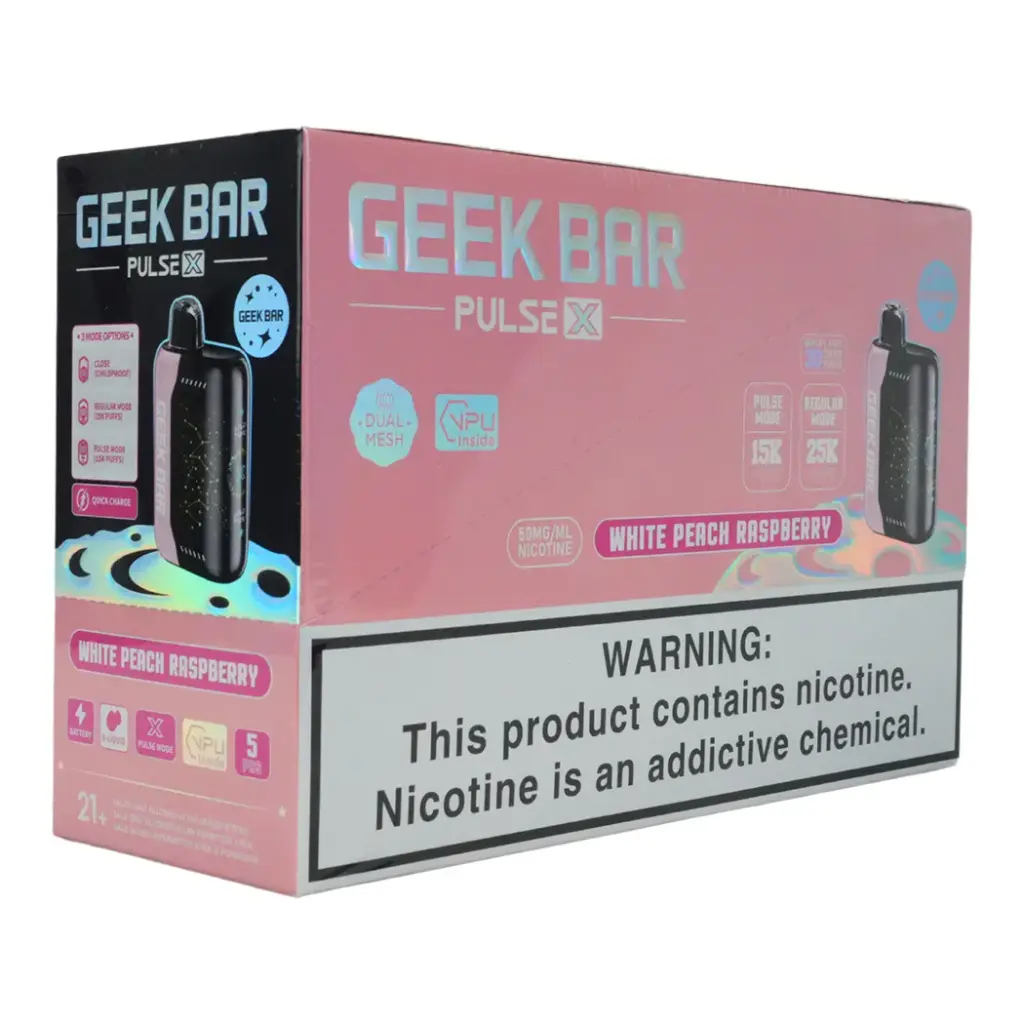 GeekBarPulseX 5pk 5% 25k White Peach Raspberry New Box (810125439971)