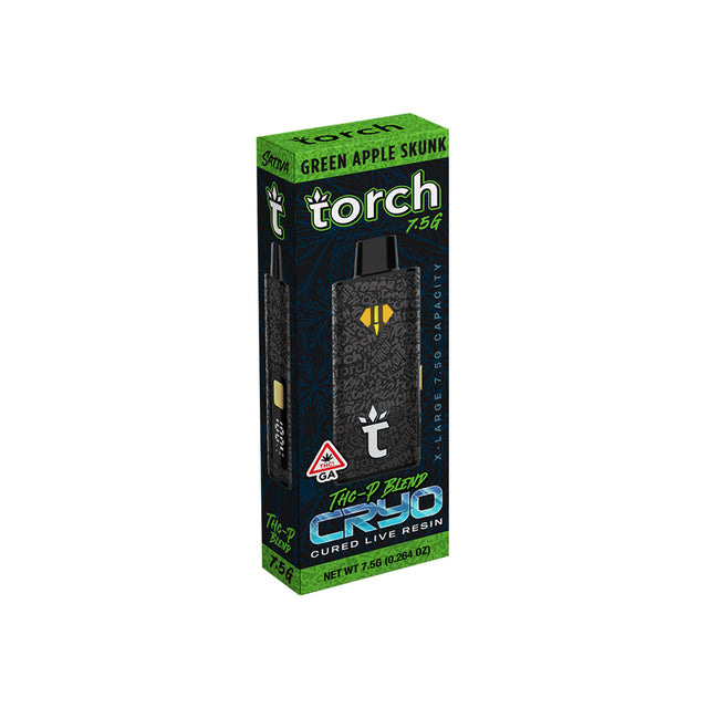 TORCH CRYO - THCA - CURED LIVE RESIN - 7.5G DISPOSABLE - 5CT DISPLAY GREEN APPLE SKUNK (SATIVA)