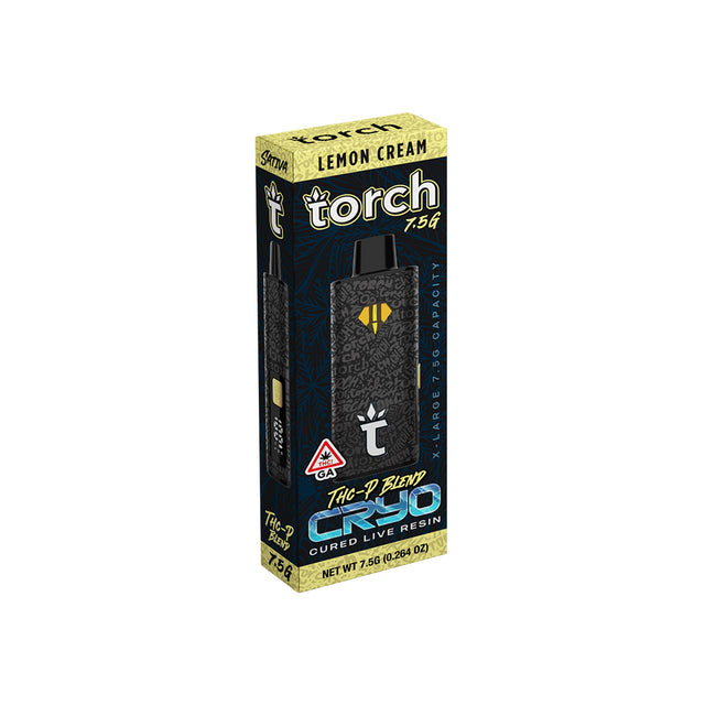 TORCH CRYO - THCA - CURED LIVE RESIN - 7.5G DISPOSABLE - 5CT DISPLAY LEMON CREAM (SATIVA) 