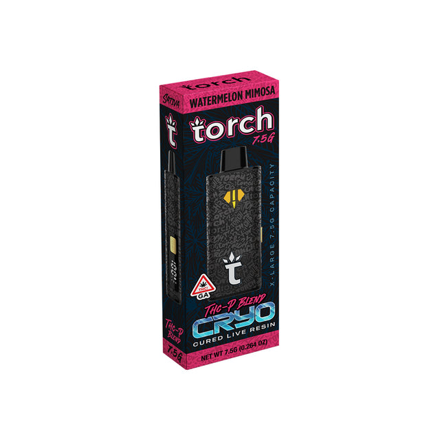 TORCH CRYO - THCA - CURED LIVE RESIN - 7.5G DISPOSABLE - 5CT DISPLAY WATERMELON MIMOSA (SATIVA)