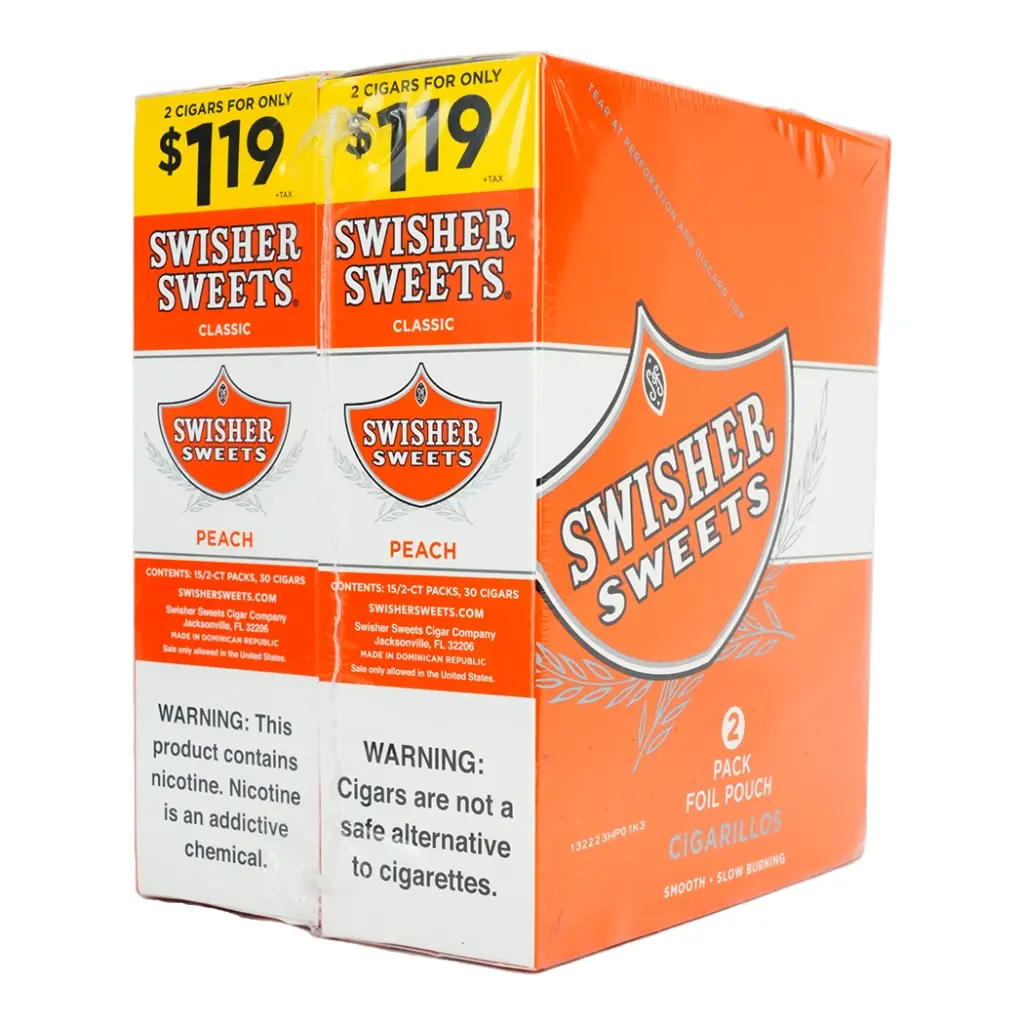 Swisher Sweet 2 For $1.19 Peach Box (025900284305)