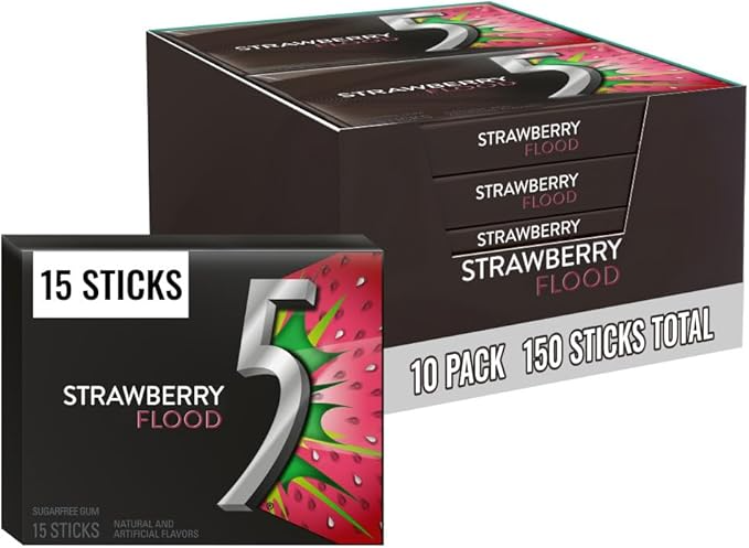 Five Gum 10pk 15ct Sour Strawberry Flood Box (022000110459)