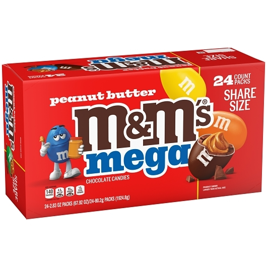 M&M's 24pk 2.83oz Mega Peanut Butter Share size Box (040000592792) Unit (040000592785)