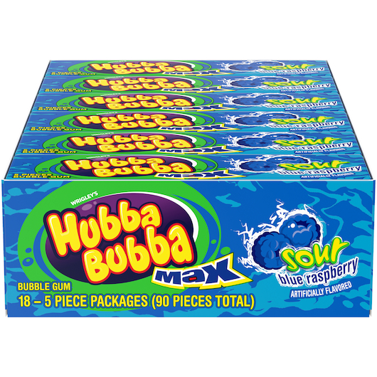 Hubba Bubba Max 18pk 5ct Sour Blue Raspberry Box (022000290106) Unit (022000290090)