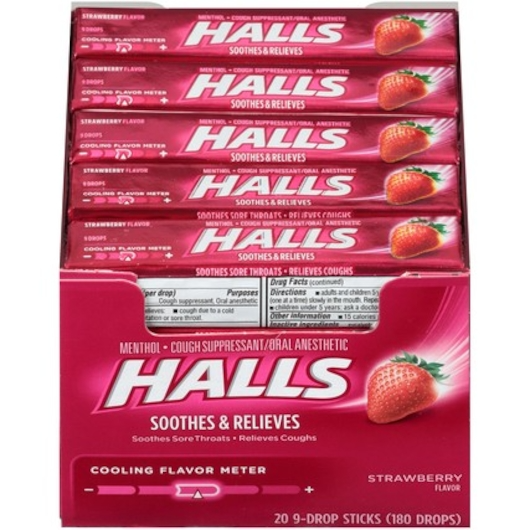 Halls 20pk 9ct 34g Strawberry Cough Drops Box () Unit () #/N