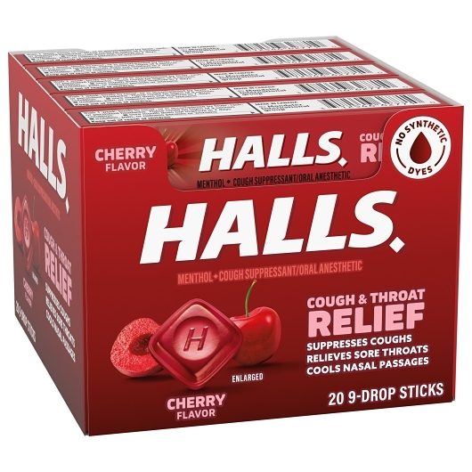 Halls 20pk 9ct 34g Cherry Cough Drops Box (312546050792) Unit (312546627710)