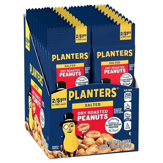 Planters 18pk 1.75oz Dry Roasted Peanuts Box (029000022102) Unit (029000022096)