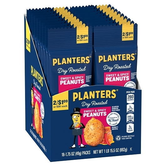 Planters 18pk 1.75oz Sweet & Spicy Peanuts Box (029000027947) Unit (029000027923)