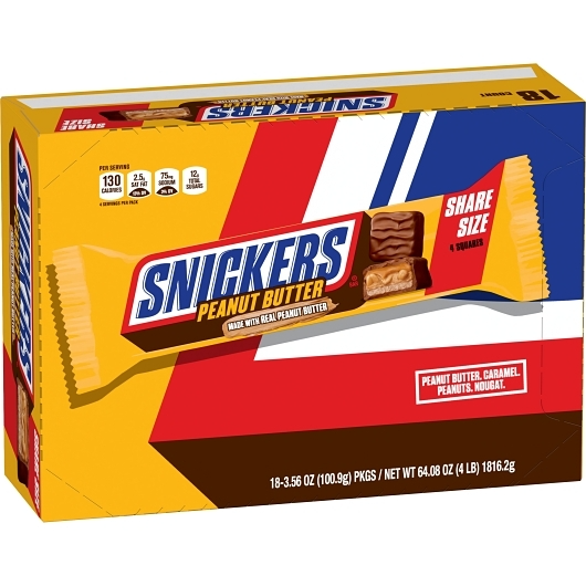 Snickers King Size 18pk 3.56oz Share Size Peanut Butter Box (040000541486) Unit (040000441489)