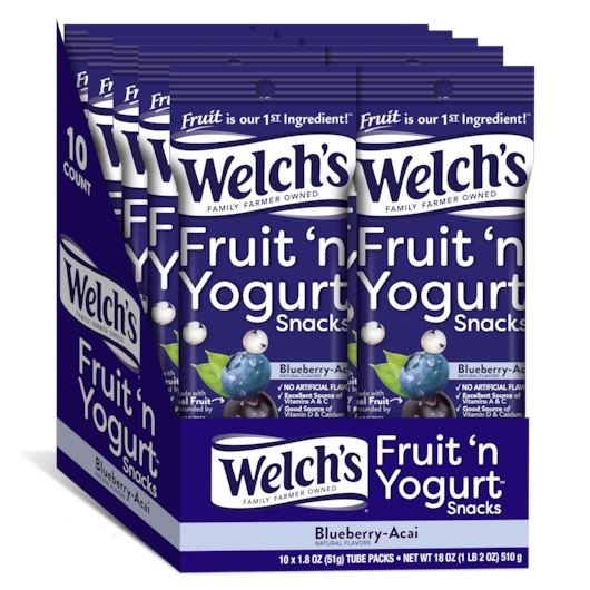Welch's 10pk 1.8oz 51g Blueberry Acai Fruit'n Yogurt Snacks Box (034856184829) Unit (034856018827)