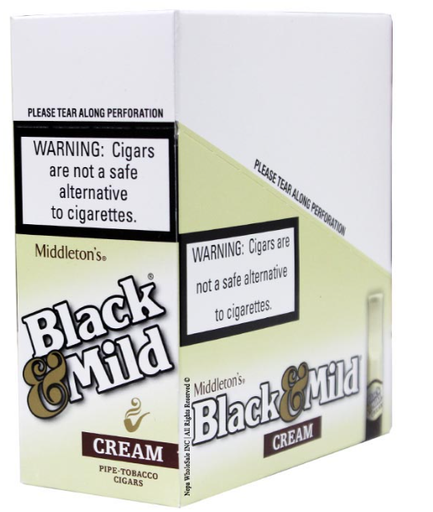 BLACK & MILD CREAM PLASTIC TIP SINGLES/25CT BOX-(070137005421)UNIT (070137100423)