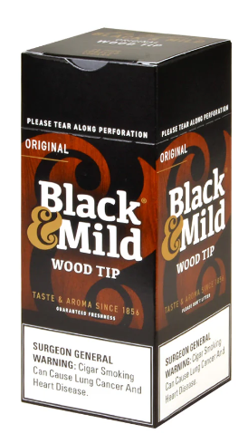 Black & Mild 25ct Original Wood Tip Singles Box (070137525257) Unit (070137105251)