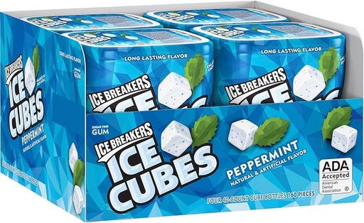 Ice Breakers Ice Cubes Gum 4pk 40ct Peppermint Sugar Free Gum Box (034000700257)