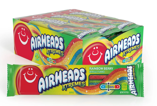 AIRHEADS XTREMES RAINBOW BERRY 18PK BOX-(073390008376) UNIT-(073390008383)