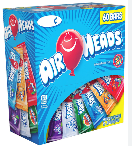 AIRHEADS CHEWY FRUIT CANDY VARIETY PACK 90CT BOX-(073390067113) UNIT-(073390002206)