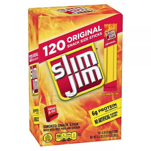 Slim Jim 120pk 0.28oz Smoked Snack Sticks Box (026200362151)