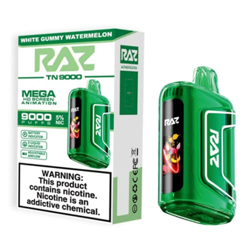 RazTn9000 5pk 5% 9k White Gummy Watermelon Box (6975984055152) Unit (6975984055145)