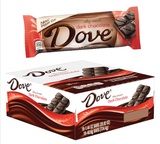 DOVE DARK CHOCOLATE BARS 18PK BOX-(040000559856) UNIT-(040000459859)