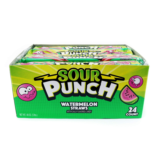 SOUR PUNCH 2 OZ STRAWS WATERMELON 1/24 (041364380490)UNIT (041364080499)