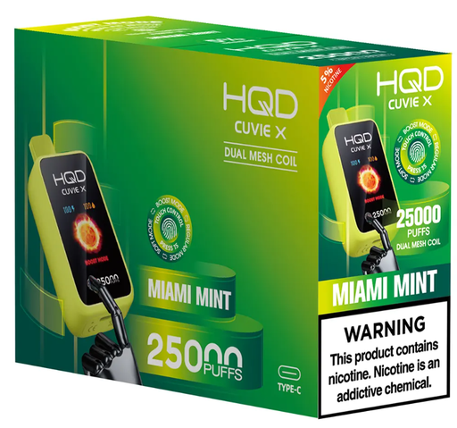 HQD CUVIE X 5% MIAMI MINT RECHARGEABLE 5PK (25,000) BOX-(6937105491089) UNIT-(6937105491096)