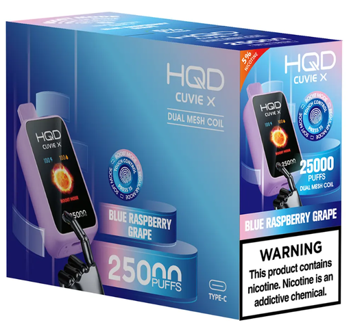 HQD CUVIE X 5% BLUE RASPBERRY GRAPE RECHARGEABLE 5PK (25,000) BOX-(6937105490952) UNIT-(6937105490945)