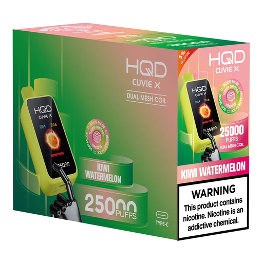 HQD CUVIE X 5% KIWI WATERMELON RECHARGEABLE 5PK (25,000) BOX-(6937105491119) UNIT-(6937105491102)