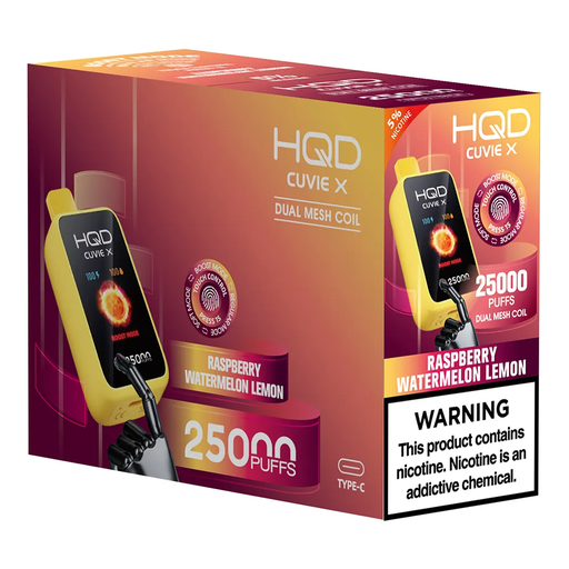 HQD CUVIE X 5% RASPBERRY WATERMELON LEMON RECHARGEABLE 5PK (25,000) BOX-(6937105491072)
