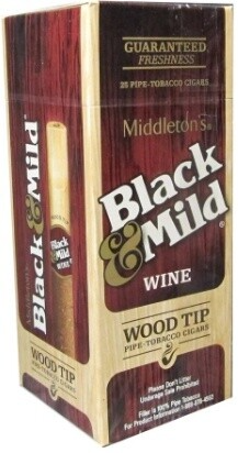 BLACK & MILD WINE WOOD TIP SINGLES/25CT BOX-(070137525295)