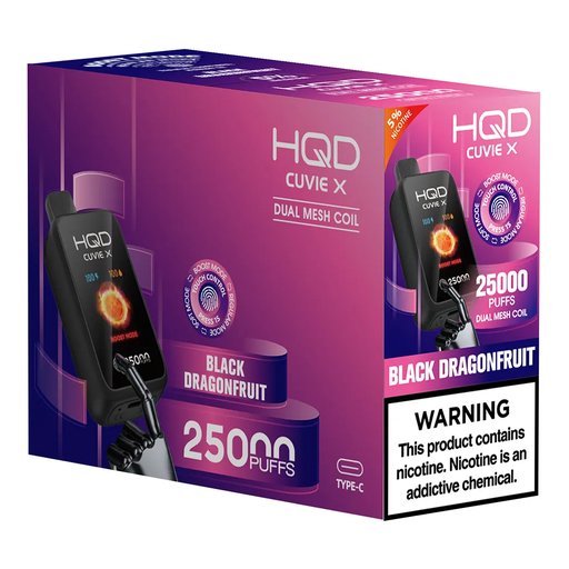HQD CUVIE X 5% BLACK DRAGONFRUIT RECHARGEABLE 5PK (25,000) BOX-(6937105490914) UNIT-(6937105490907)