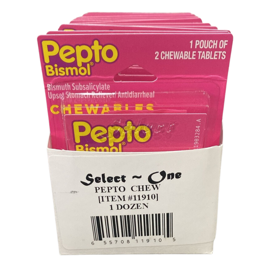 Pepto Bismol 12pk 2ct Chewable Single Pack Blister Box (655708119105) Unit (655708119037)