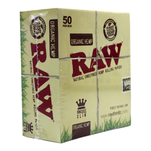 RAW ORGANIC HEMP KING SIZE SLIM 50 PER BOX (716165174226) 