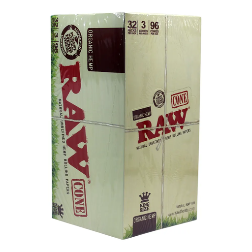 RAW ORGANIC HEMP CONE KING SIZE 32 PACKS PER BOX (716165202110)UNIT (716165202103)