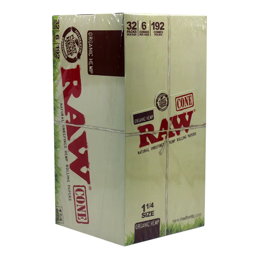 RAW ORGANIC HEMP CONE 1 1/4 32 PACKS PER BOX (716165201960)