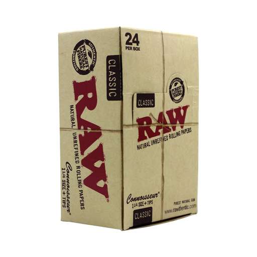 RAW CLASSIC CONNOISSEUR 1 1/4 + TIPS 24 PER BOX (716165176114)