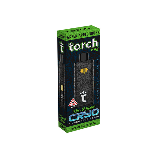 TORCH CRYO - THCA - CURED LIVE RESIN - 7.5G DISPOSABLE - 5CT DISPLAY GREEN APPLE SKUNK (SATIVA)