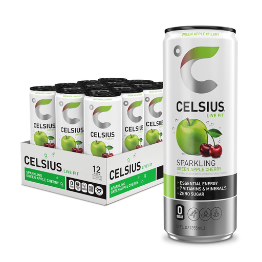 CELSIUS 12OZ SPARKLING 1/12 (GREEN APPLE CHERRY) Box (889392000870)