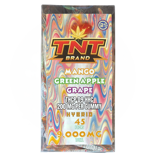 TNT Gummies 45pk 200mg Gummy Hybrid Mango Green Apple Grape Box (755158525676)