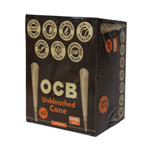 Ocb Cone Virgin King Size Unbleached 32-3 Packs Box (077170120159)