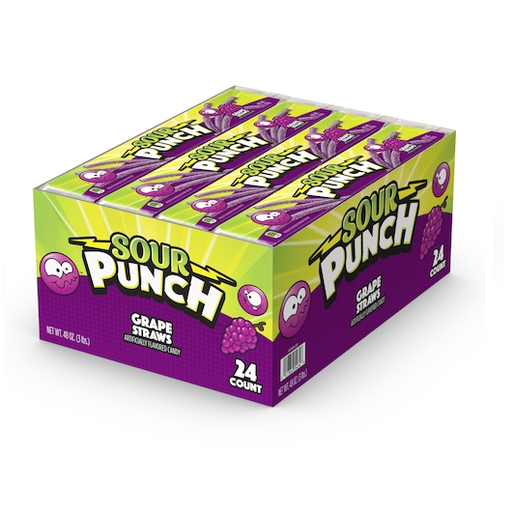 Sour Punch 24pk 2oz Straws Grape Box () Unit (041364089744) #/N
