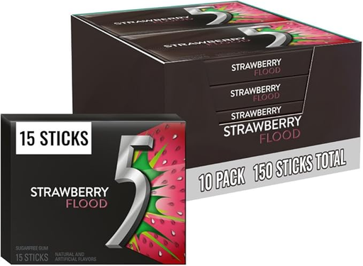 Five Gum 10pk 15ct Sour Strawberry Flood Box (022000110459)