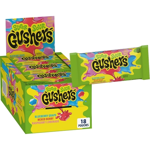 Gusher's Super Sour 18pk 1.9oz Blueberry Grape - Mixed Berry - Raspberry Lemonade Box (016000223752) Unit (016000224438)